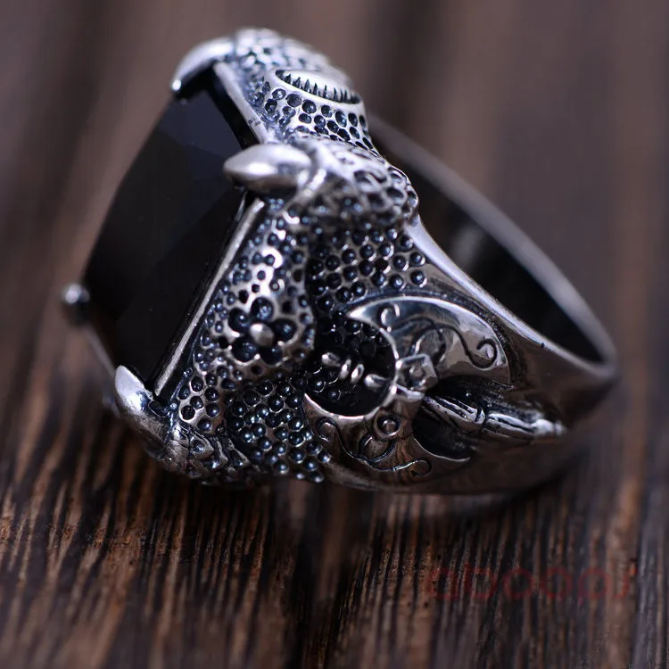 Винтажное женское серебряное кольцо в виде дракона с гранатом и агатом для