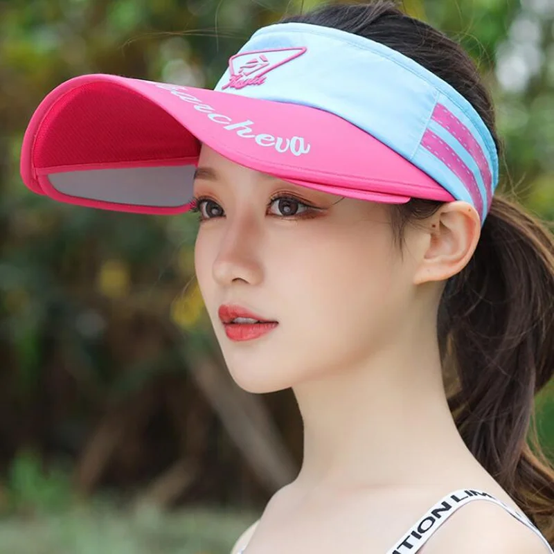 sky blue hot pink Выдвижной козырек женская летняя Солнцезащитная пустая верхняя шляпа женские Твердые Шляпы сомбреро УФ Защита Солнцезащитная шляпа женская пляжная шляпа Головной убор - Цвет: sky blue hot pink