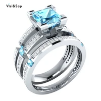visisap light blue stone couple wedding rings white gold color ring multicolor optional fashion jewelry for dropshipping csb522