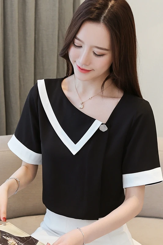 

Summer Ladies Blouse Women Tops and Blouse Spliced Short Sleeve Blouse Blusas Mujer De Moda 2021 women blouses 4603 50