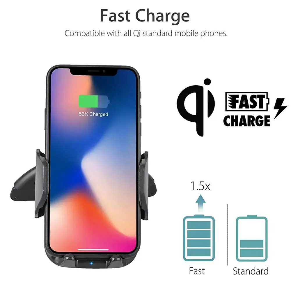 Беспроводное Автомобильное зарядное устройство XMXCZKJ Qi для iPhone X 8/8 Plus крепление на
