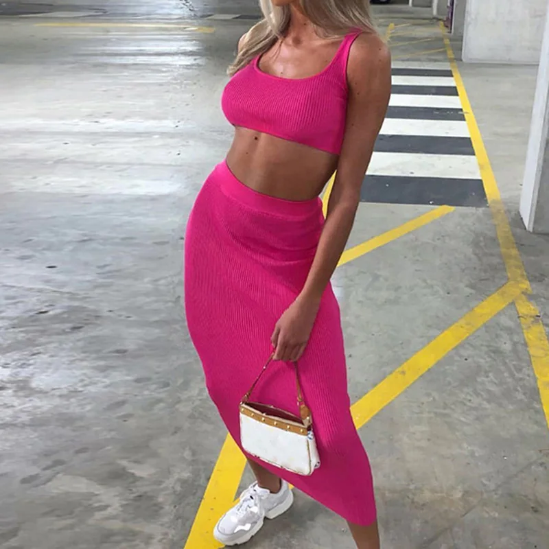 Женское платье летнее без рукавов Клубная одежда Модный комплект из двух