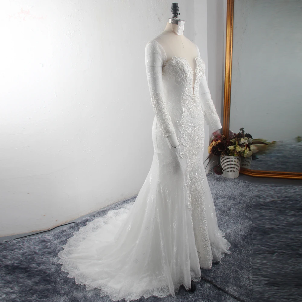RSW1519 Vestido De Noiva Sereia лучшие винтажные кружева бисером Потрясающие с длинными рукавами Русалка корт подвенечные свадебные платья