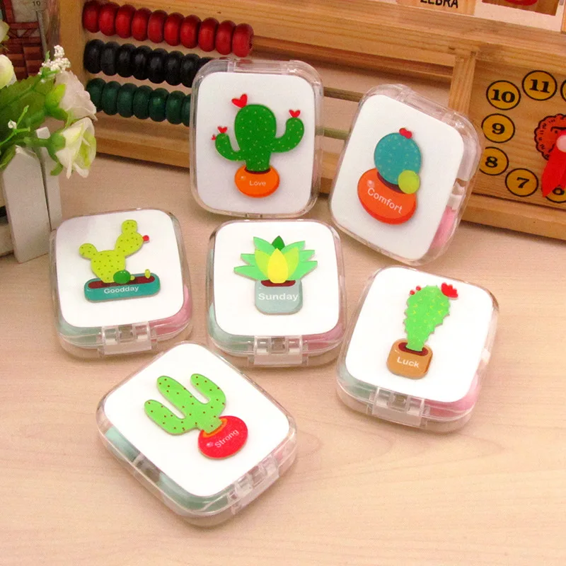 

8set/lot Lovable cactus contact lens case / companion eyeglasses pencil box / contact lens care box /storage box