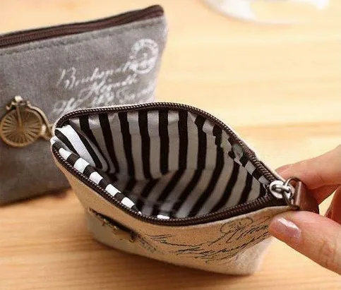 Мини унисекс кошелек для монет женский Ретро Париж дешевый холщовый маленький на