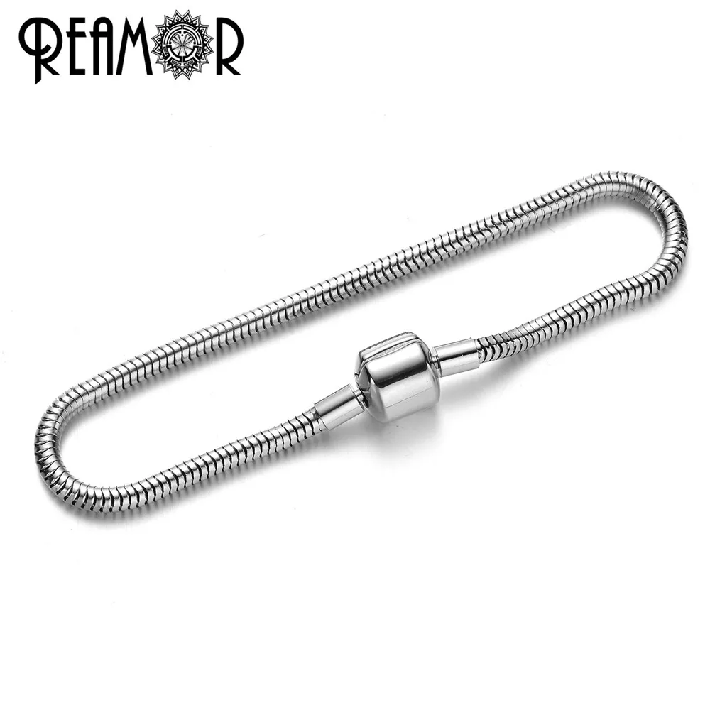 PSB023 1 REAMOR 17/18/19/20/21 см 316l Нержавеющая сталь змея цепи Сердце застежка Металлический Браслет Fit DIY браслет Для женщин ювелирных изделий - Окраска металла: PSB023 1