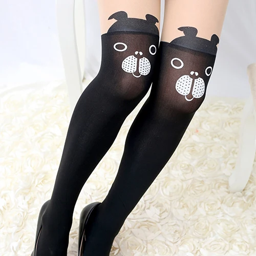 Женские черные тонкие колготки с мультяшным рисунком милые Лоскутные Колготки
