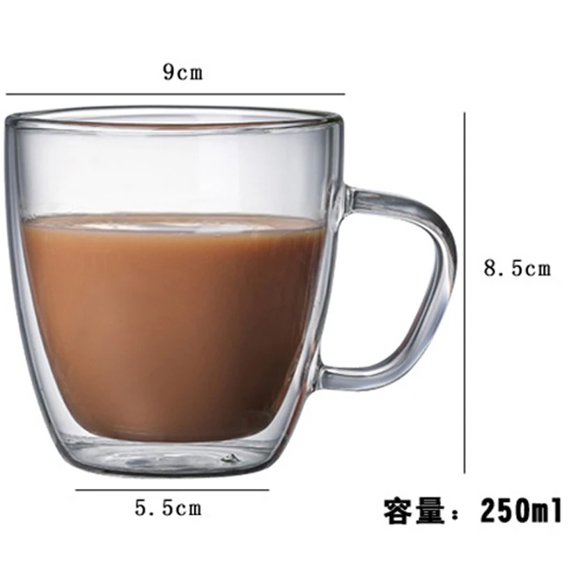 250 ml375ml475mldouble стеклянная высокая прозрачная креативная чашка термостойкие