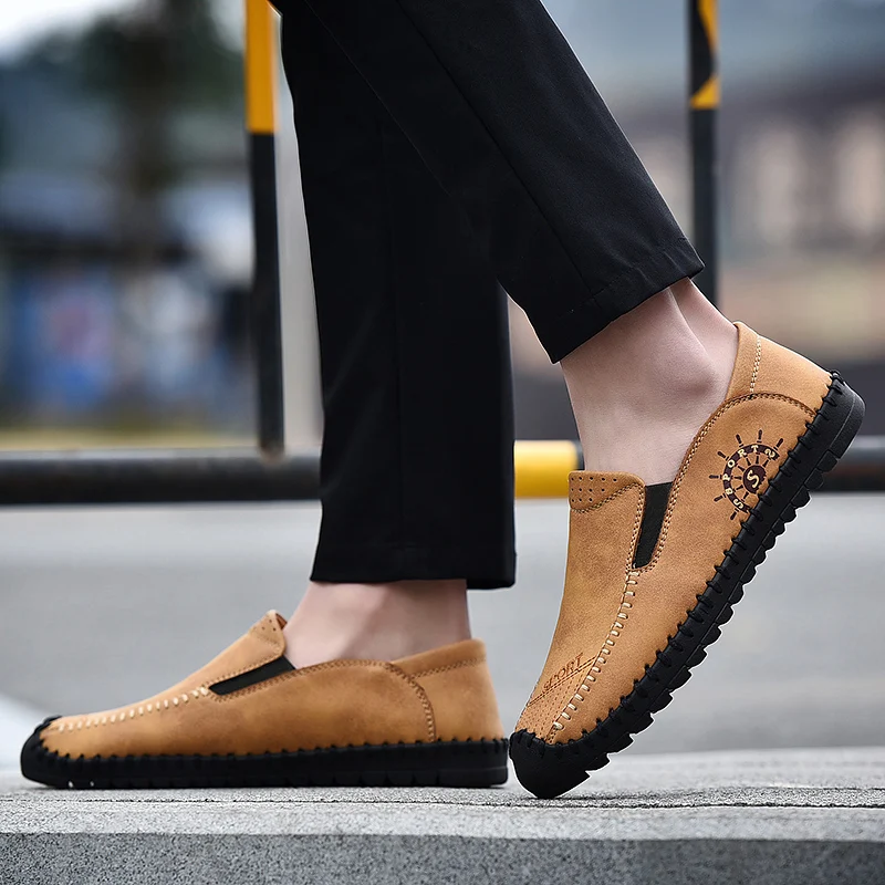 Мужские замшевые мокасины ручной работы коричневые винтажные лоферы на плоской