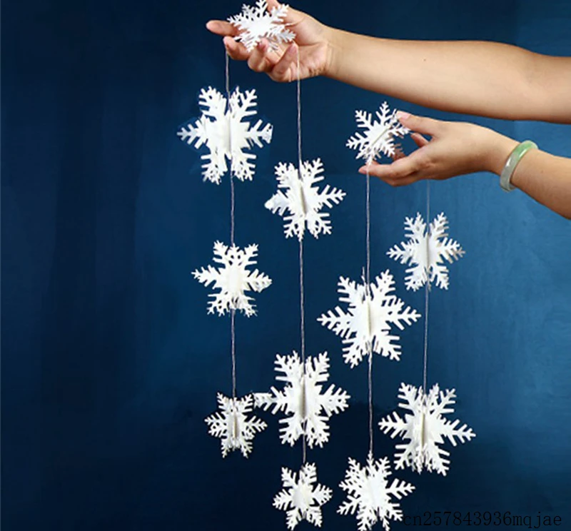 100 шт. Бумажная гирлянда в форме белых снежинок 3 м|Украшения своими руками для