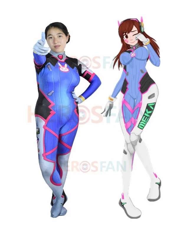 D VA костюм для косплея женский/женский косплей на Хэллоуин два зентай костюм кэтsuit на заказ лайкра спандекс цифровой принт боди - Цвет: Черный