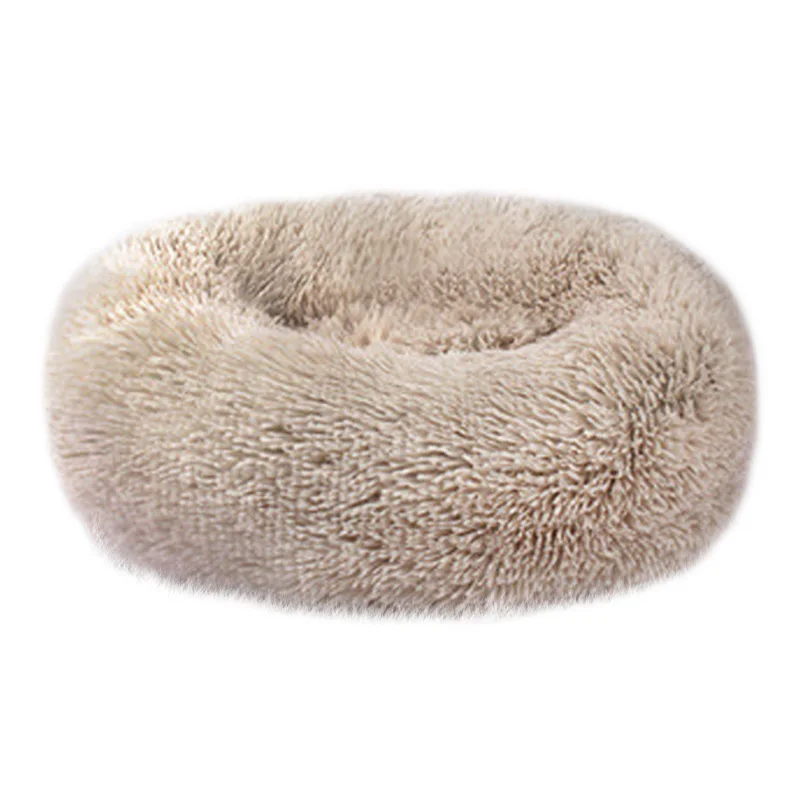 Brown HOOPET длинная плюшевая кровать для домашних животных, круглая собачья Конура, зимний теплый спальный мешок, подушка для щенка, коврик, корзина, кровать, домик для собак - Цвет: Brown