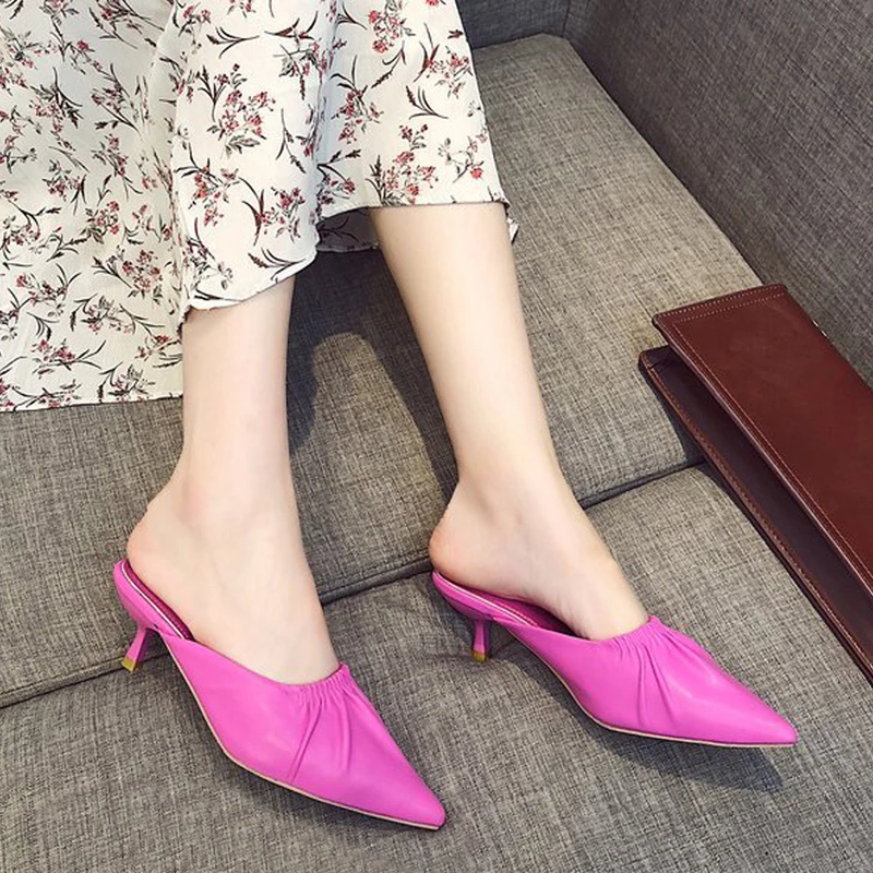 HEE GRAND/туфли лодочки ярких цветов с острым носком шлепанцы без задника