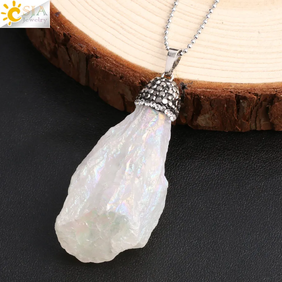 Necklace Csja Натуральный Камень Белый Хрустальный подвесной светильник ожерелье со стразами необычный кварцевый Целительный Бисер для женщин и мужчин размер ювелирных изделий случайным образом G079 - Окраска металла: Necklace