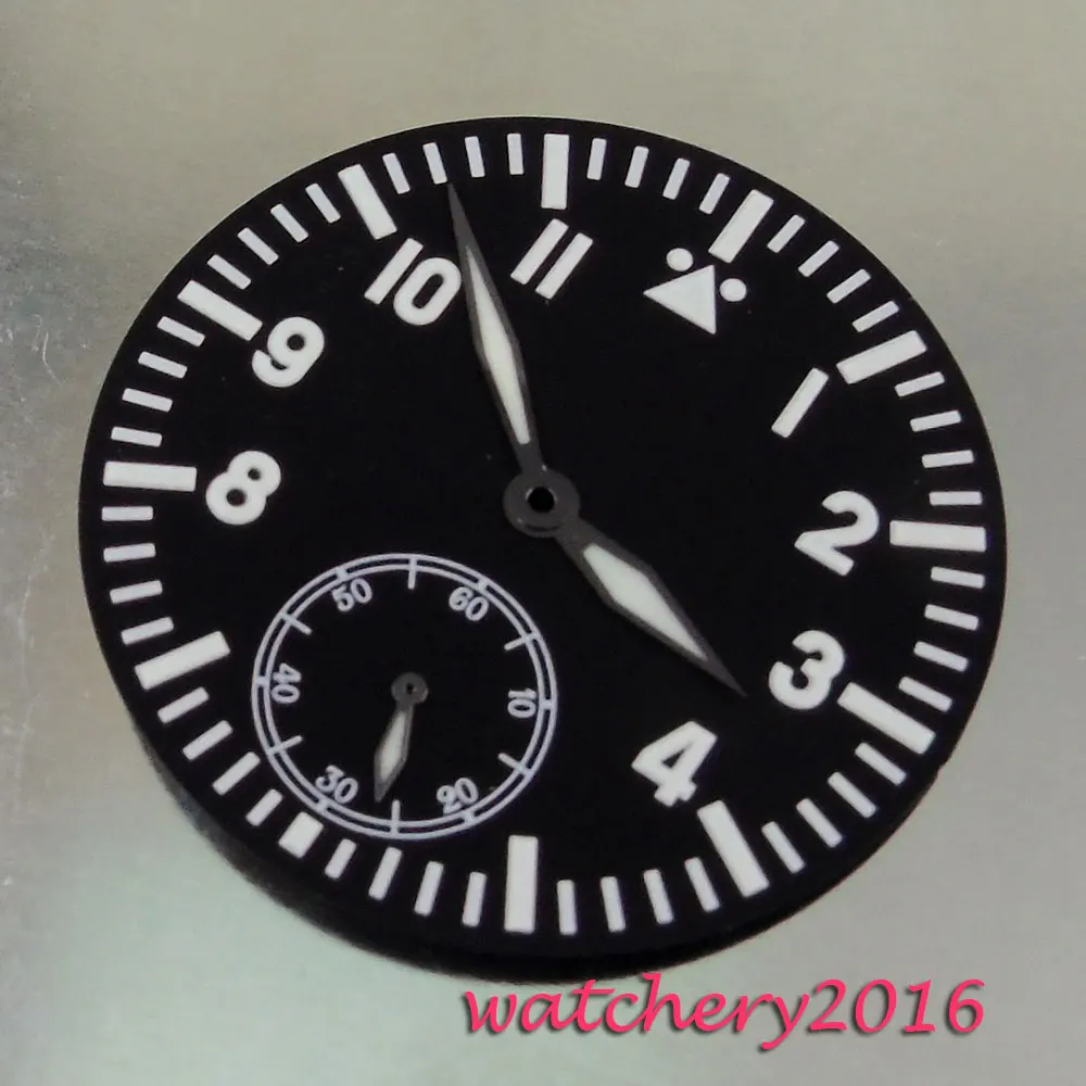

Casual 38.9mm black dial white markers fit 6498 hand winding movement Men's Watch dial + hands