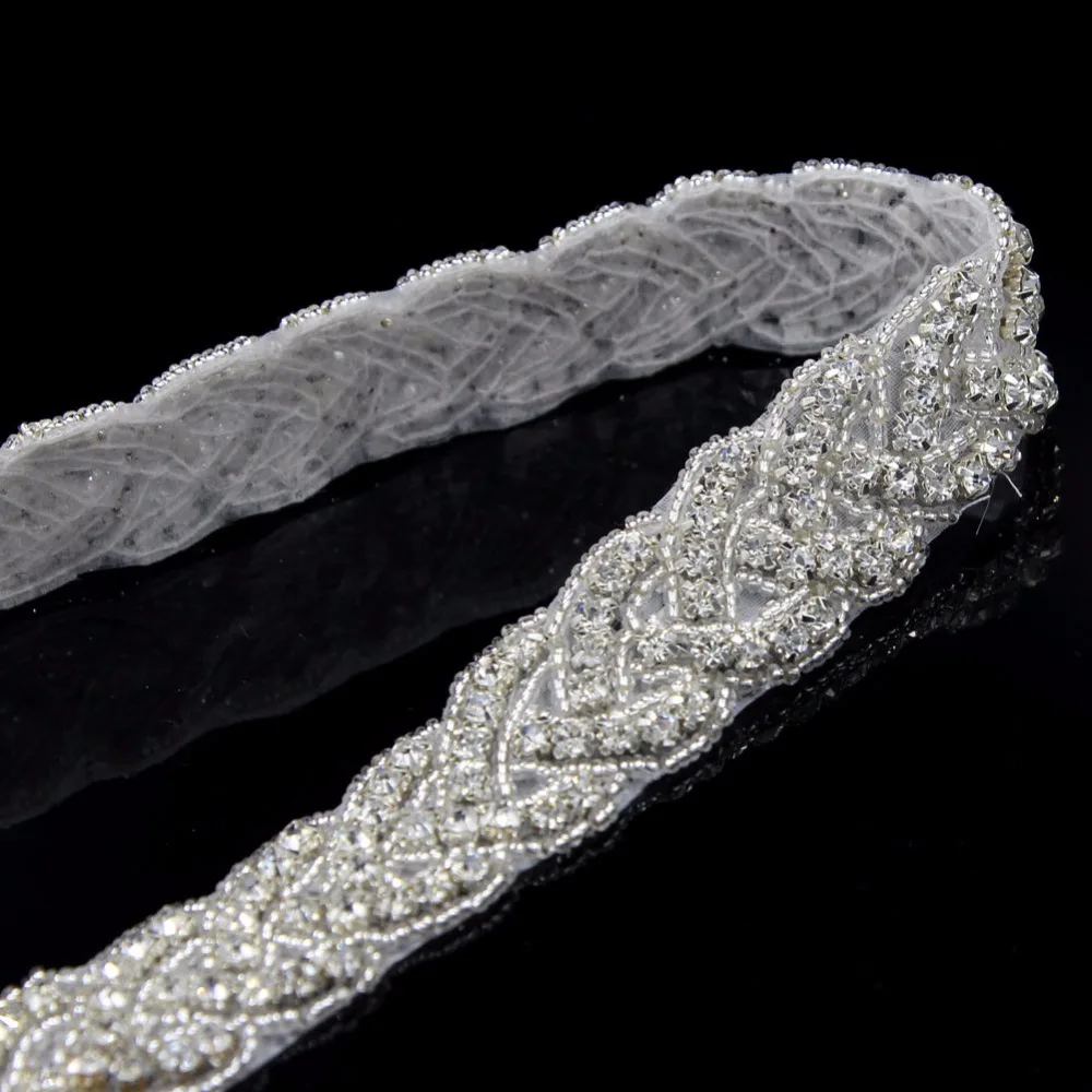 1 ярд Серебряный горный хрусталь отделка железа на бисером кристалл аппликация
