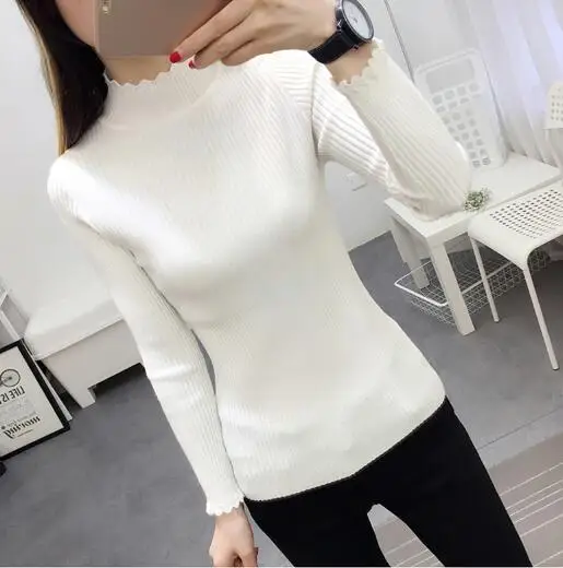 Свитер женский весенне-осенний трикотажный с высоким воротником | Женская одежда