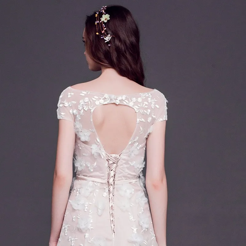 Короткие Рукава линия Элегантный Люкс Свадебные Платья 2017 Кружева Аппликации