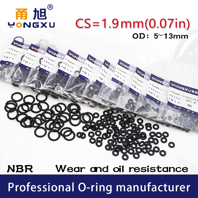 100 шт./лот Черный NBR уплотнительное кольцо CS1.9mm OD5/5,5/6/6,5/7/8/8,5/9/10/10,5/11/11,5/12/13 мм уплотнительное кольцо резиновые прокладки масляных колец