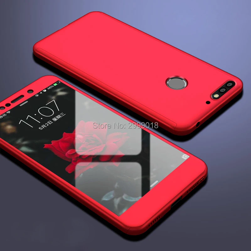 Красный Для huawei P Smart Case 360 градусов полный защитный кожух с закаленным Стекло пленка для huawei P SMART FIG-LA1 LX1 LX2 LX3 - Цвет: Красный