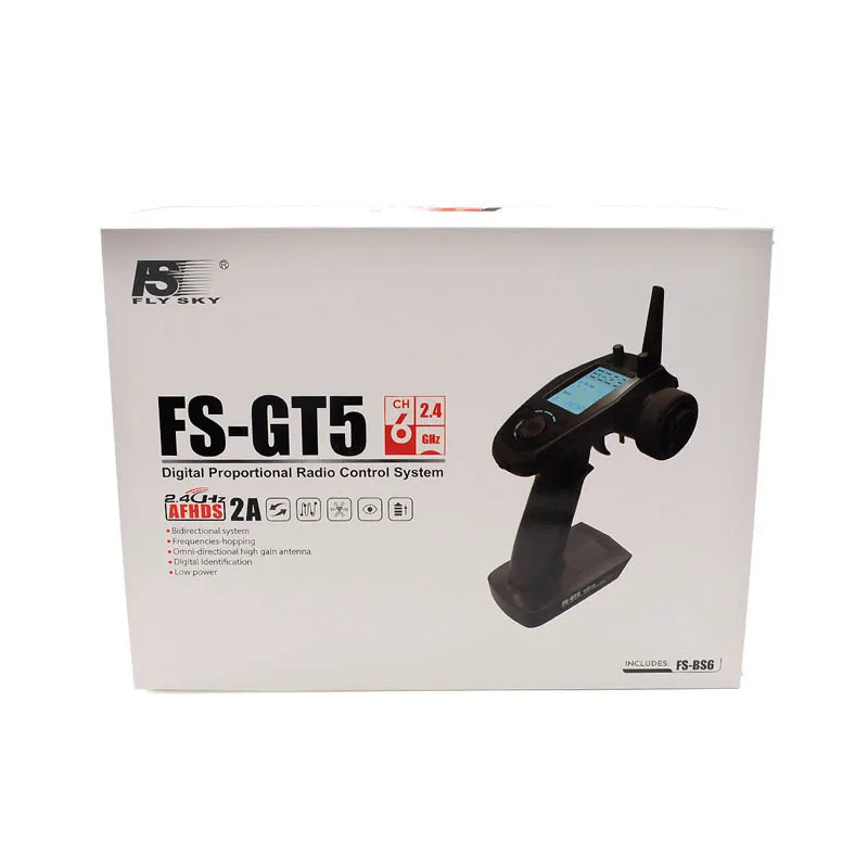 Flysky FS-GT5 2,4G 6CH передатчик с FS-BS6 приемником Встроенный гироскоп, безопасный для радиоуправляемого вертолета, автомобиля, лодки, дрона, запчасти