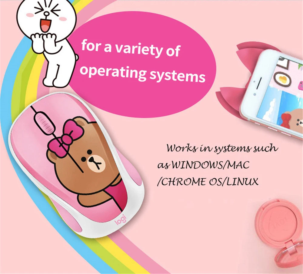 Оригинальная беспроводная мышка оптическая мышка lotech LINE FRIENDS, очень милая оптическая сенсорная мини-мышь для офиса и дома