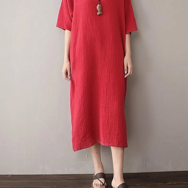 Женское элегантное платье из хлопка и льна 2020 повседневное свободное однотонное