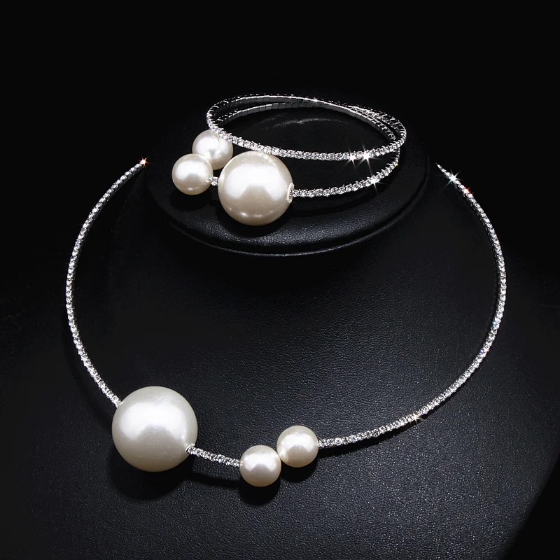 Женский набор свадебных украшений из колье и браслета с искусственным жемчугом