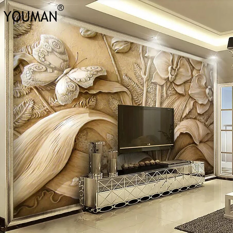 Обои YOUMAN на заказ фотообои 3D рай скульптура золотые цветы фон 3d обои настенная