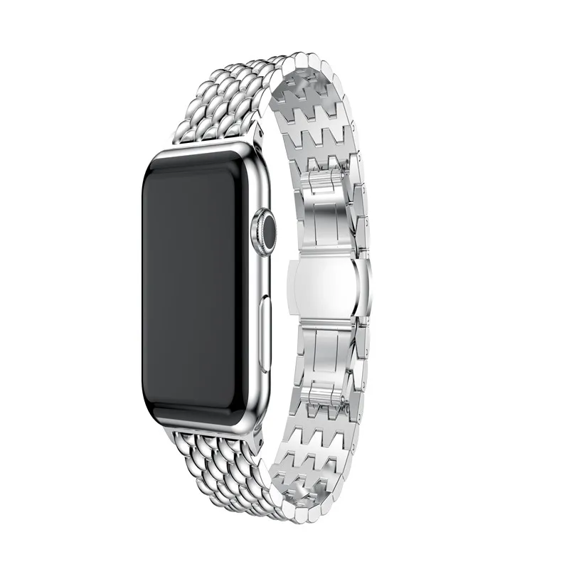 Ремешок из нержавеющей стали для Apple watch band 4 44/40/42/38 мм браслет с узором дракона