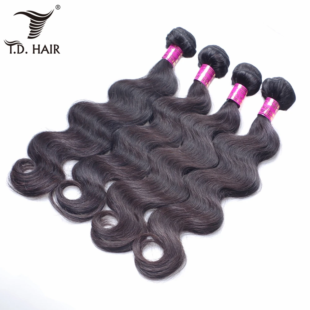 Tdhair Малайзия объемная пучки волнистых волос 100% человеческих плетение 4 штук 10-30