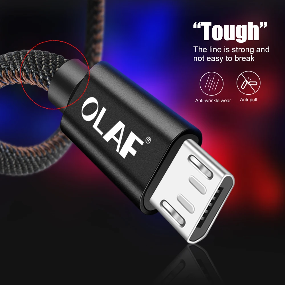 Кабель Micro USB Olaf 1 м 2 Быстрая зарядка для синхронизации данных плетеный медный