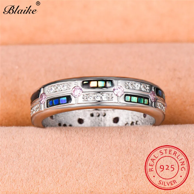 Blaike, настоящее Серебро s925 пробы, кольца для женщин и мужчин, Радужный циркон, камень, Boho Promise, обручальное кольцо, хорошее ювелирное изделие