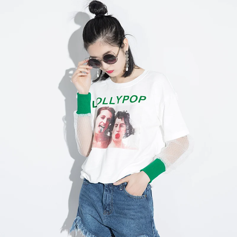 Футболка Женщины С Ограниченной Прямых Продаж О Образным Вырезом Письмо Кружева