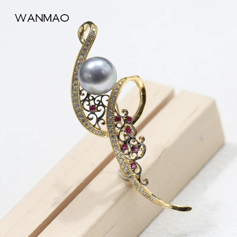 Fashion new retro simple inlaid rhinestone two-color pin imitation pearl brooch men and women with the same accessories BA0129 | Украшения