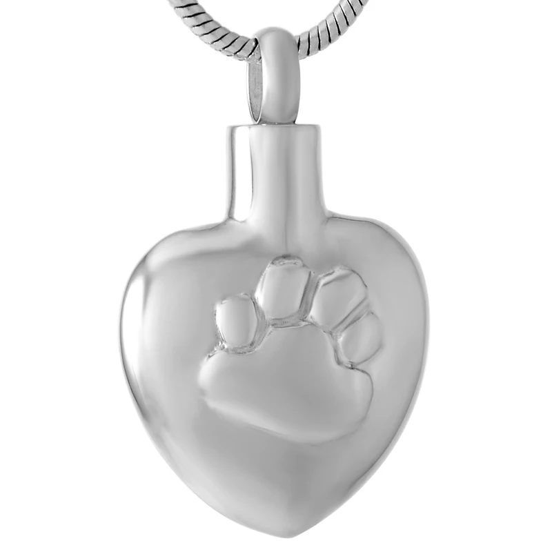 

IJD9522 Loss Of Pet Memorial Urn Jewelry Dog Paw In My Heart Stainless Steel Cremains Necklace Hold Ashes Keepsake For Animal