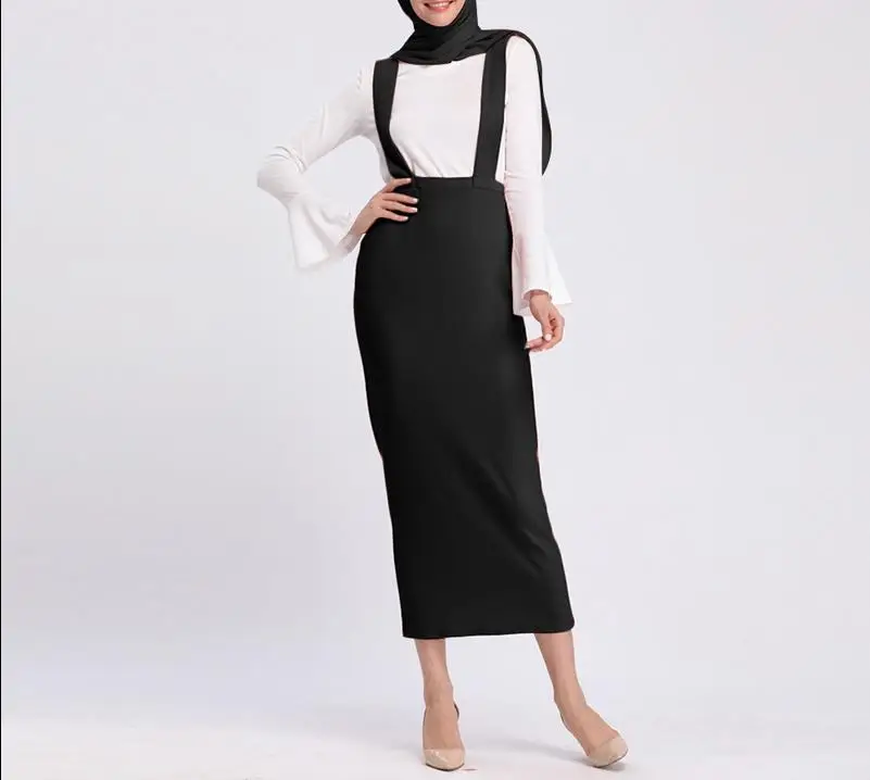 Vestidos abaya Дубай Ислам Арабский длинный мусульманский хиджаб юбка на подтяжках платье на подтяжках Абая для женщин турецкая исламская одежда - Цвет: Black Skirt