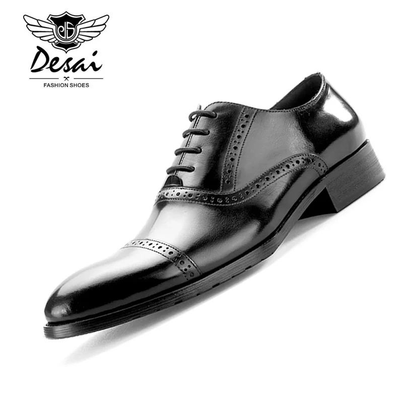 

Desai British Style Men's Pointed Business Dress Shoes Italian Handmade Genuine Leather Retro Black Color Brogue Shoes Men