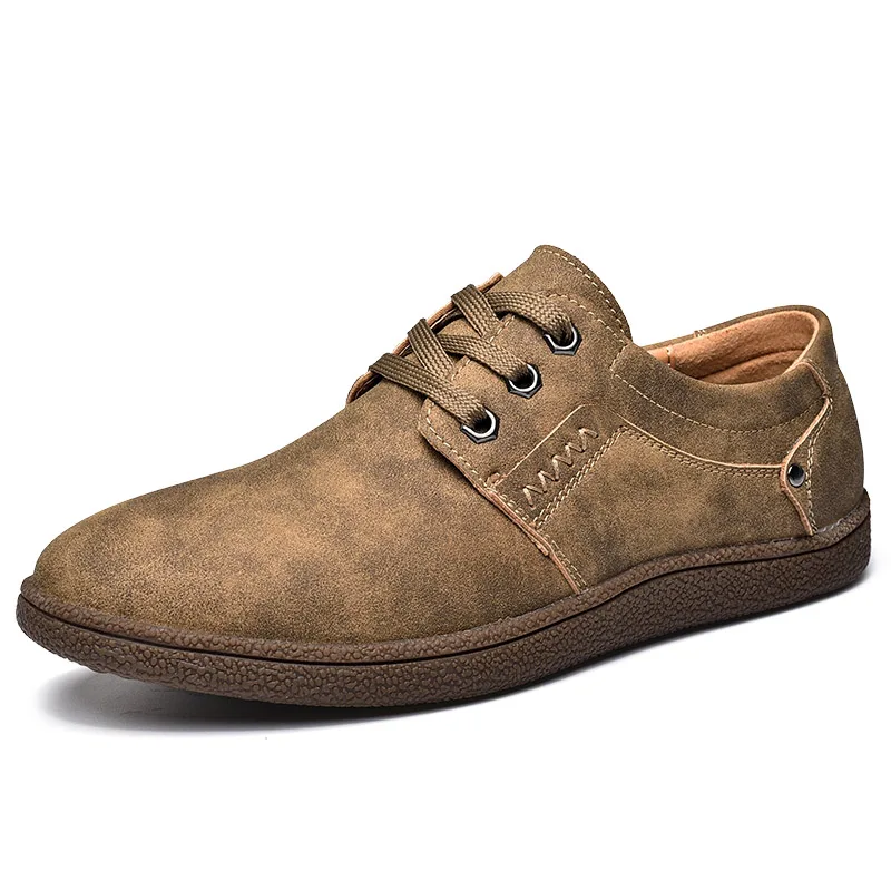 Khaki Lace Брендовая обувь из спилка; мужские лоферы; дышащие мужские водонепроницаемые мокасины; повседневные мужские кроссовки; zapatos de hombre - Цвет: Khaki Lace