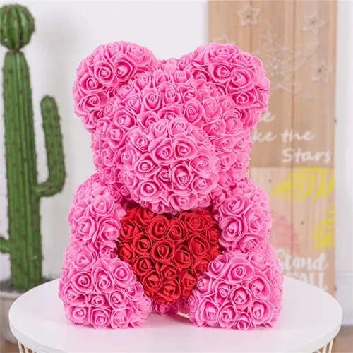 Dark pink 40 см подарок на день Святого Валентина PE розовый медведь держа сердце игрушки чучела полная любви Романтические плюшевые медведи кукла милые подарки подруге - Цвет: Dark pink