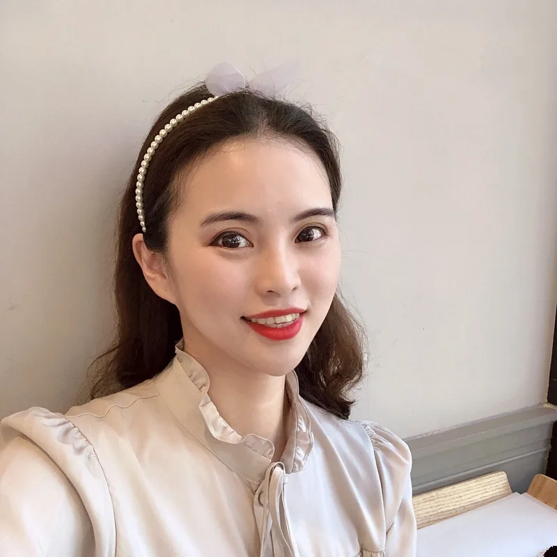 WHITNEY WANG корейский стиль ободок для волос женщин жемчуг бисер ассиметричный бант