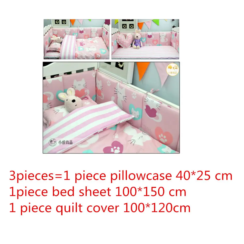 pink cat 3 pieces 3 шт. Детская кровать Постельное белье комплект одежды из хлопка для маленьких Постельное белье Треугольники узор новорожденных кроватки В комплект входит наволочка пододеяльник плоский лист - Цвет: pink cat 3 pieces