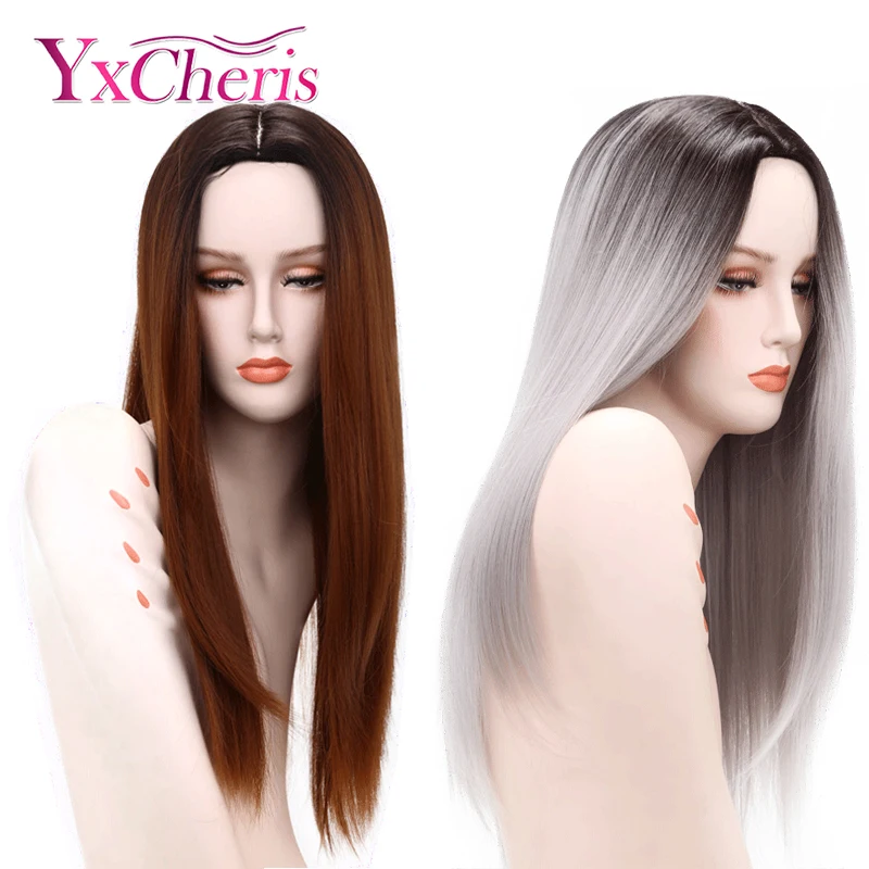 

YxCheris Ombre серые парики для женщин, коричневые, светлые волосы, женские термостойкие волокна, длинный женский парик, костюм для Хэллоуина