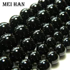 Meihan оптовая продажа 4 мм 6 мм 8 мм 10 мм 12 мм натуральный черный агат гладкие свободные бусины для изготовления ювелирных изделий дизайн сделай сам подарок