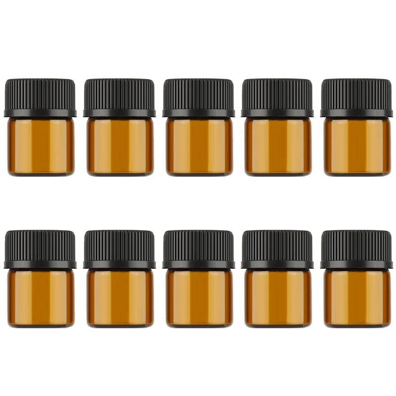 10pcs 1ml 10 шт. 1 мл/2 мл/3 мл мини янтарные стеклянные реагенты для эфирного масла многоразового использования Бутылка для образцов коричневые стеклянные флаконы с крышкой бутылка для хранения масла - Цвет: 10pcs 1ml