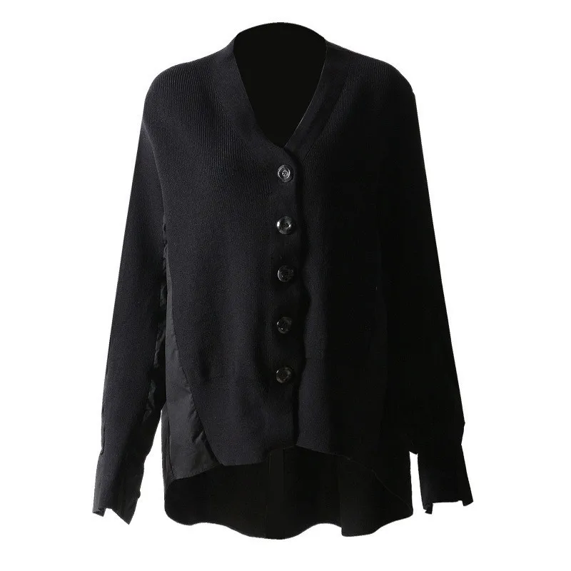 black TWOTWINSTYLE Лоскутные трикотажные рубашки для женщин с длинным рукавом хит цвет Асимметричная рубашка блузка женская мода Повседневная Новинка - Цвет: black