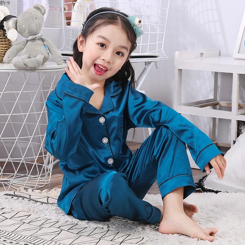 Шелковый пижамный комплект для детей брюки с длинными рукавами модный детский