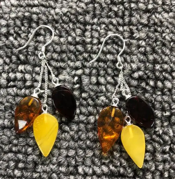 design 1 Yowei новые серьги из приморского янтаря для женщин, разноцветные висячие серьги в форме капли из натурального янтаря, ювелирные изделия в виде листьев - Цвет камня: design 1