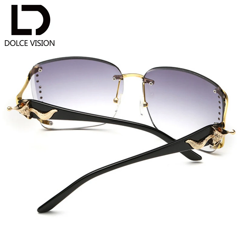 Женские элегантные солнцезащитные очки с лисой стразами без оправы в винтажном