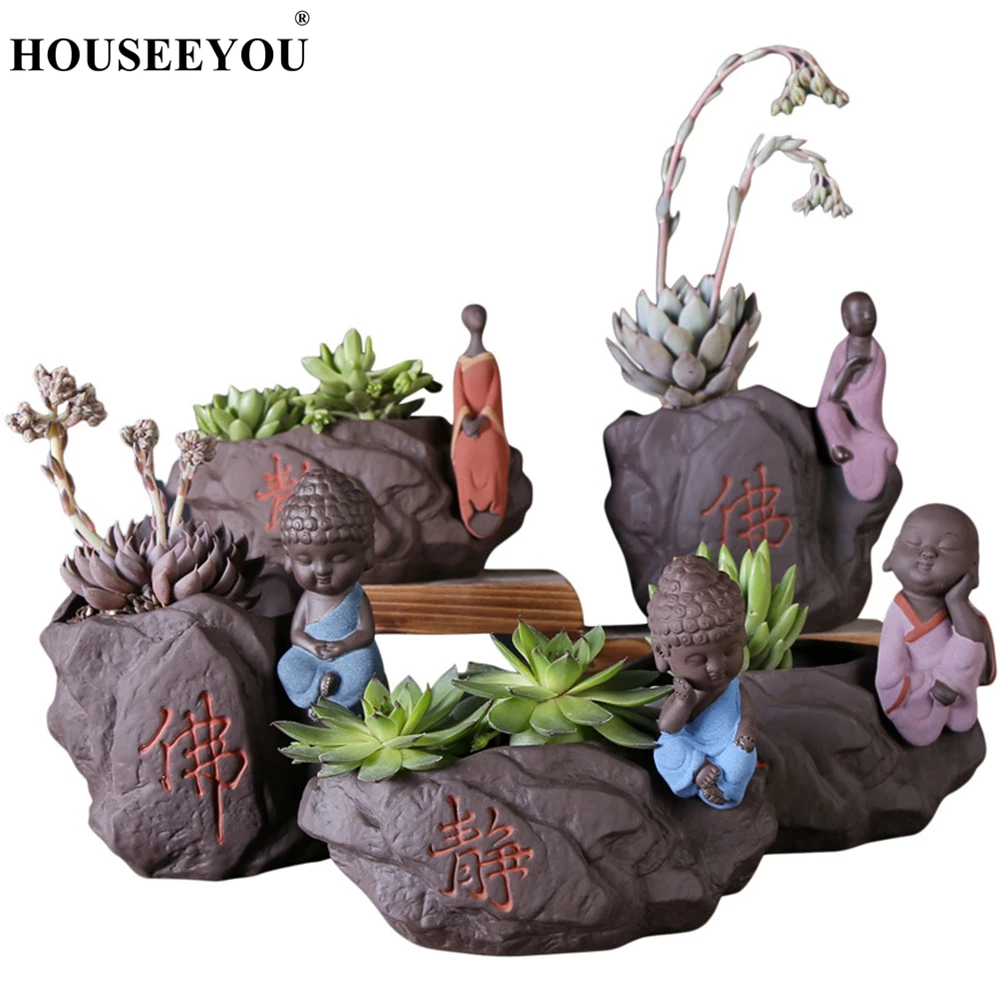 Zen Buddha фигурка суккулентов цветочный горшок керамический маленький Монк